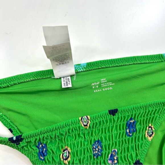 Aerie Floral Green Bottom Swimwear Shirred Cheeky Medium - Picture 4 of 6